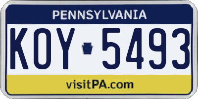 PA license plate KOY5493