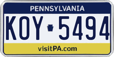 PA license plate KOY5494