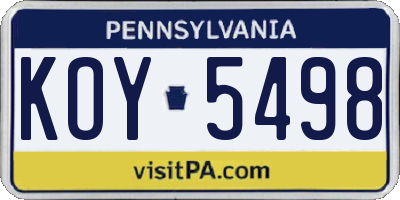 PA license plate KOY5498