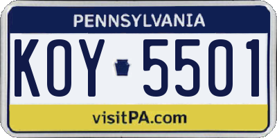 PA license plate KOY5501