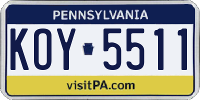 PA license plate KOY5511