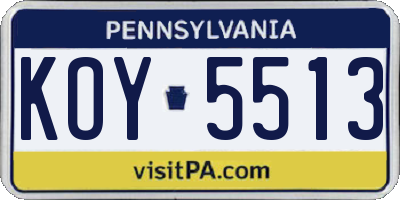 PA license plate KOY5513