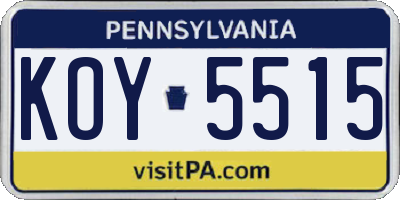 PA license plate KOY5515