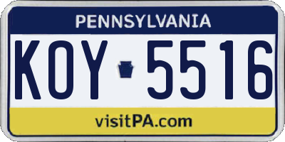 PA license plate KOY5516