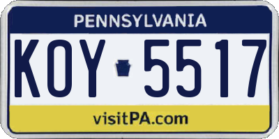 PA license plate KOY5517