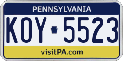 PA license plate KOY5523