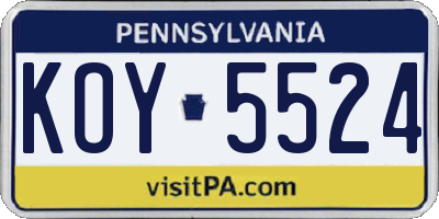 PA license plate KOY5524