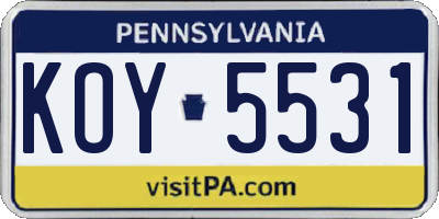 PA license plate KOY5531