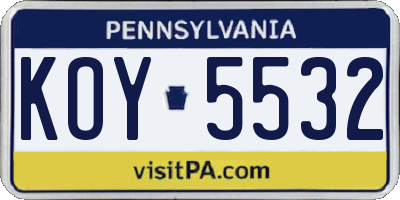 PA license plate KOY5532