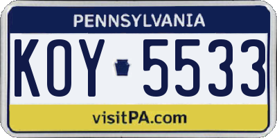 PA license plate KOY5533