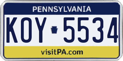 PA license plate KOY5534