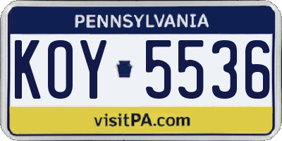 PA license plate KOY5536