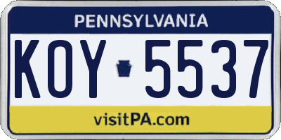 PA license plate KOY5537