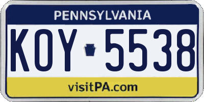 PA license plate KOY5538