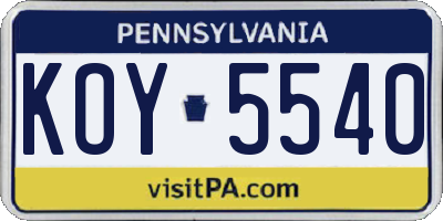 PA license plate KOY5540