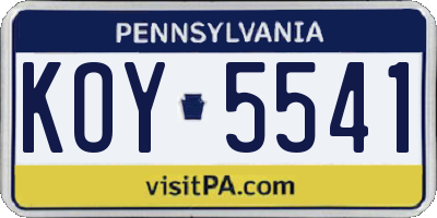 PA license plate KOY5541