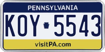 PA license plate KOY5543