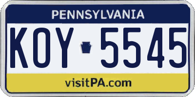 PA license plate KOY5545