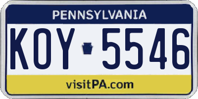 PA license plate KOY5546