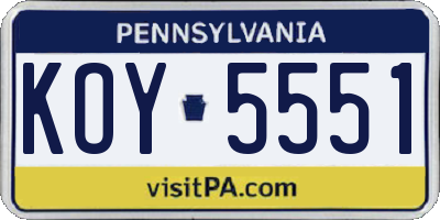 PA license plate KOY5551