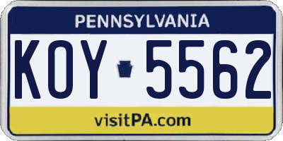 PA license plate KOY5562