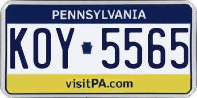 PA license plate KOY5565