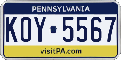 PA license plate KOY5567