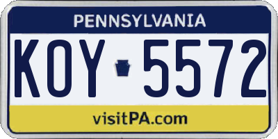 PA license plate KOY5572