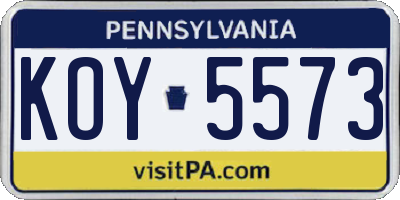 PA license plate KOY5573