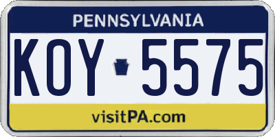 PA license plate KOY5575