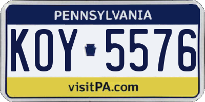PA license plate KOY5576