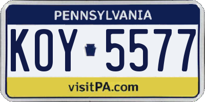 PA license plate KOY5577