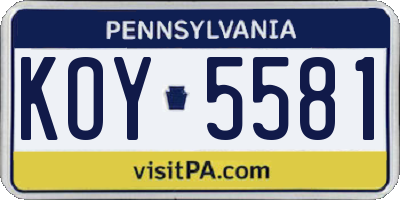PA license plate KOY5581
