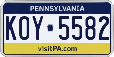 PA license plate KOY5582