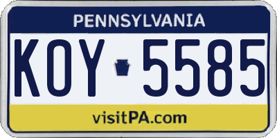 PA license plate KOY5585