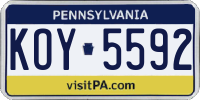 PA license plate KOY5592