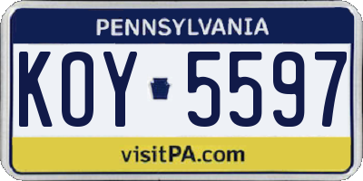 PA license plate KOY5597