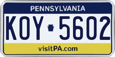 PA license plate KOY5602