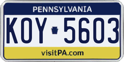 PA license plate KOY5603