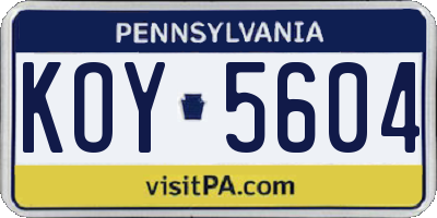 PA license plate KOY5604