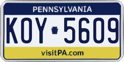 PA license plate KOY5609