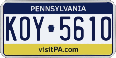 PA license plate KOY5610