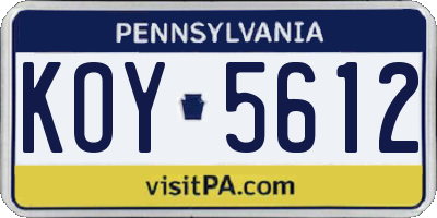 PA license plate KOY5612