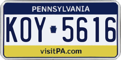PA license plate KOY5616