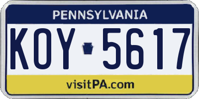 PA license plate KOY5617