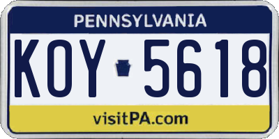 PA license plate KOY5618