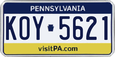 PA license plate KOY5621