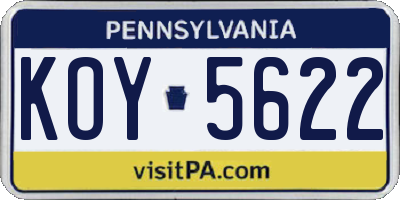PA license plate KOY5622