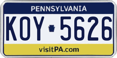 PA license plate KOY5626