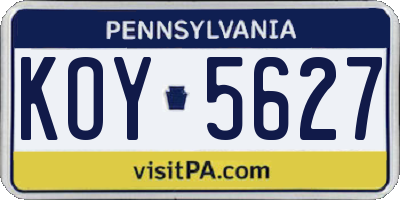 PA license plate KOY5627